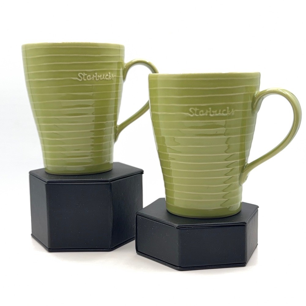 Starbucks Design House Stockholm Mug Set of 2 Green‎ Stripe Ceramic 12oz Coffee